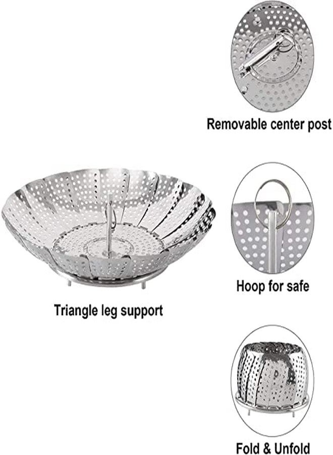 Moxtiza 27 cm Folding Stainless Steel Steamer Basket | Expandable Mesh Vegetable & Fruit Steamer Insert for Cooking, Healthy Food Steam, Kitchen Cookware & Utensils - Image 2